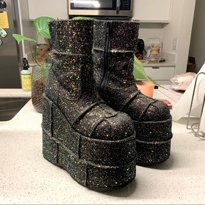 Demonia glitter stack platform boots